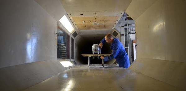 Figure 2 Wind tunnel experiment on an array of model wind turbines in the Markham tunnel